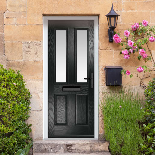 Carnoustie Black Clear Glass 890 x 2090mm Left Hand