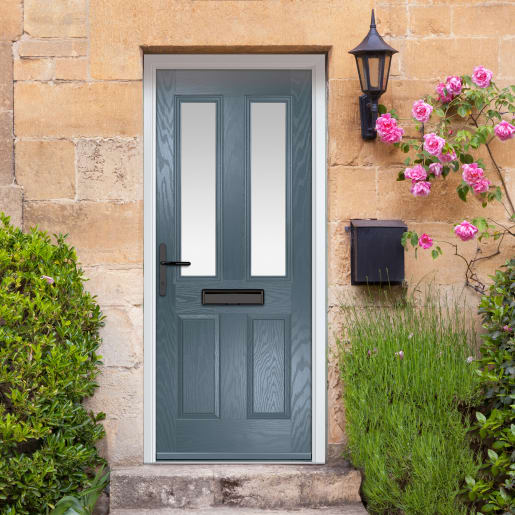 Carnoustie Slate Grey Stipolytte Glass 890 x 2090mm Right Hand