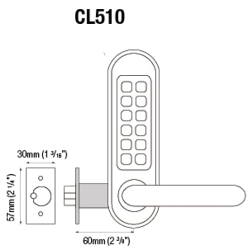 Codelocks Key Override Mortice Digital Lock 177 x 48 x 60mm