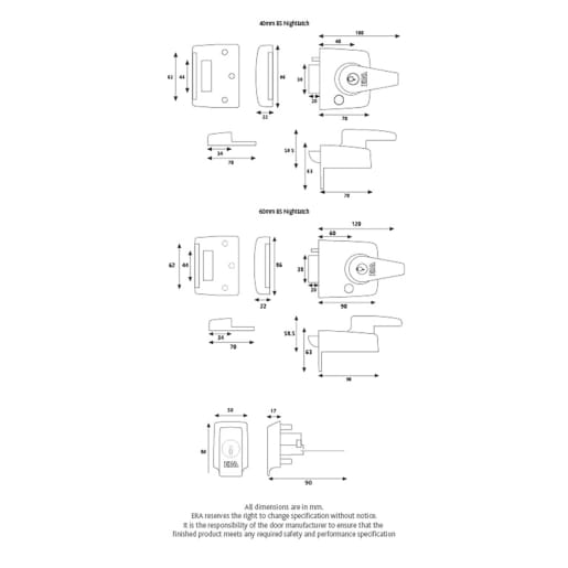 ERA British Standard High Security Nightlatch 60mm in Satin Chrome Finish with Satin Cylinder
