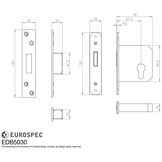 Eurospec Euro Profile Cylinder Turn Deadlock Set Satin Stainless Steel