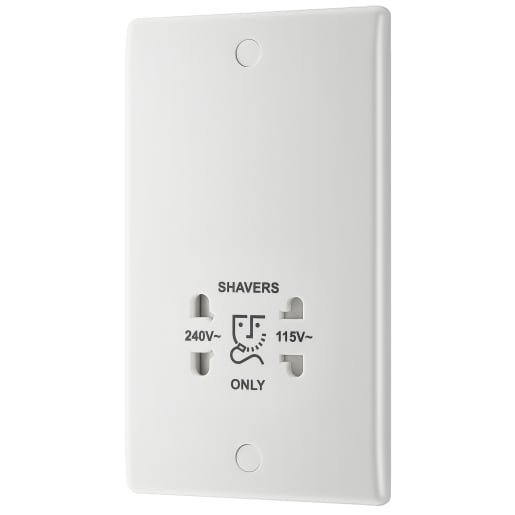 BG 800 Series Shaver Socket Round Edges Dual 115/240V White Moulded