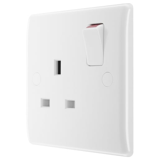 BG Nexus 800 13A Single Switched Socket Round Edge White Moulded
