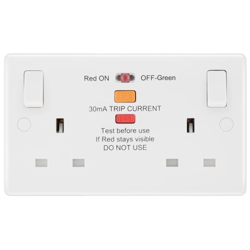 BG 13A Double Switched Socket & Type A RCD Round Edge White Moulded