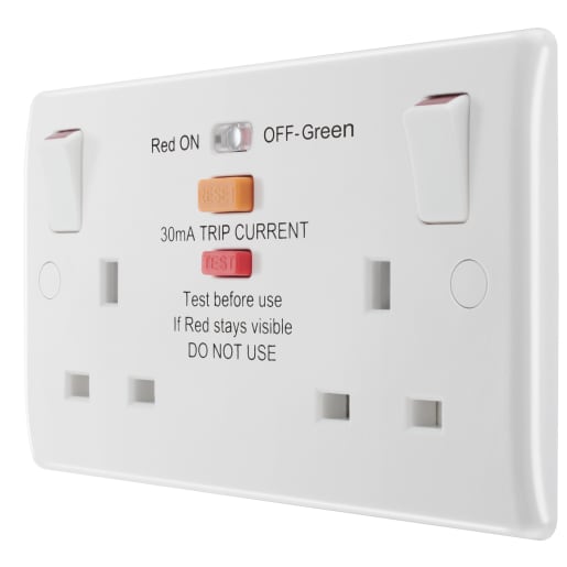 BG 13A Double Switched Socket & Type A RCD Round Edge White Moulded
