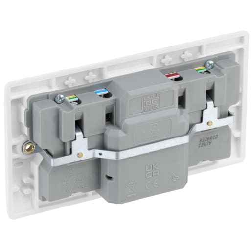 BG 13A Double Switched Socket & Type A RCD Round Edge White Moulded