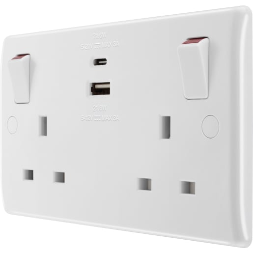 BG Nexus 800 Series 13A Double Switched Socket USB A&C 22W White