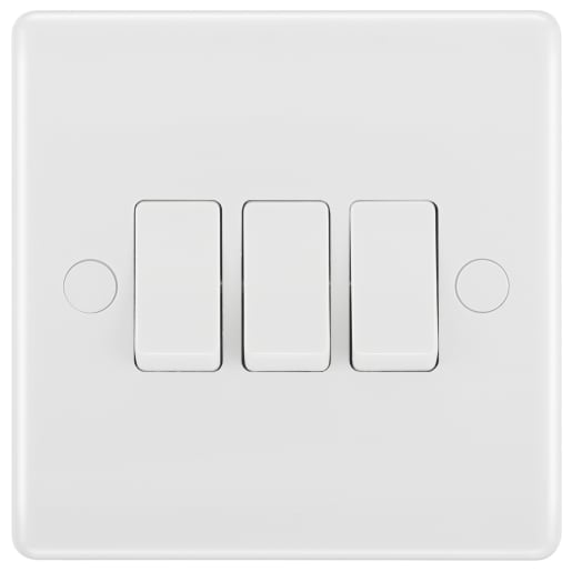 BG 800 Series 20A Triple Wall Light Switch White Moulded Round Edge