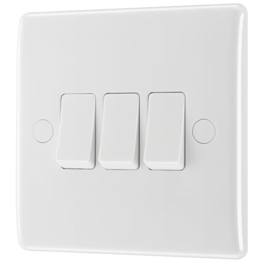BG 800 Series 20A Triple Wall Light Switch White Moulded Round Edge