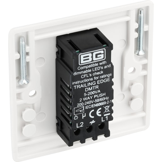 BG 800 Series Single Wall Dimmer Switch White Moulded Round Edge
