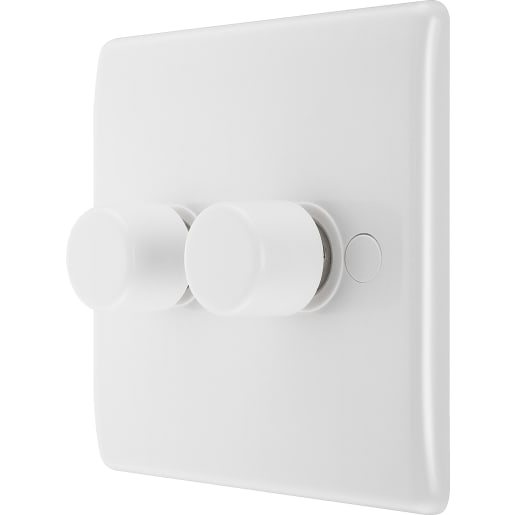 BG 800 Series Double Wall Dimmer Switch White Moulded Round Edge