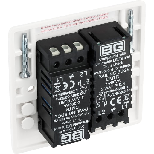 BG 800 Series Double Wall Dimmer Switch White Moulded Round Edge