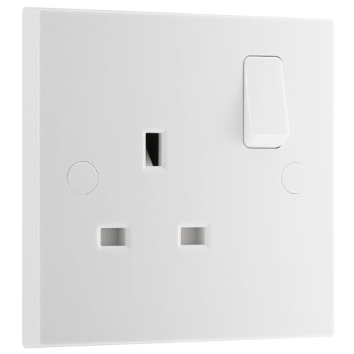 BG Nexus 900 13A Single Switched Socket Square Edge White Moulded