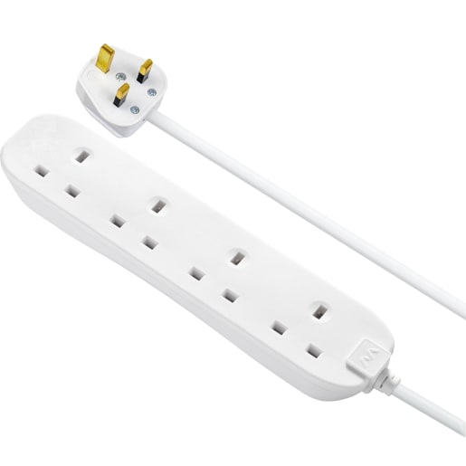Masterplug Basic 4 Socket Extension Lead 2m Cable Power Strip White