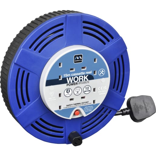 Masterplug Four Socket 10A Large Cassette Reel with 15m Cable