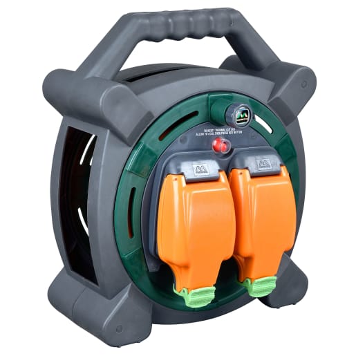 Masterplug Outdoor 2 Socket 20m 13A Weatherproof Cable Reel Grey/Orange