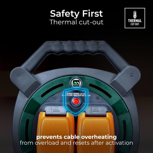 Masterplug 2 Socket 20M 13 Amp Performance Case Reel + Weatherproof Sockets