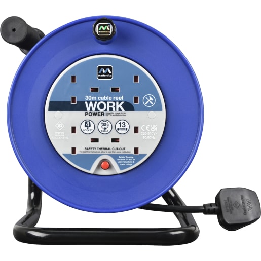 Masterplug Four Socket 13A Open Reel with 30m Cable
