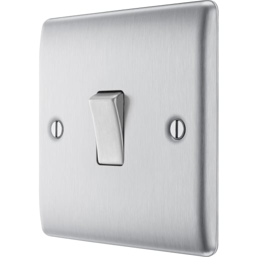 BG Nexus Metal 20A Single Wall Light Switch 2 Way Brushed Steel