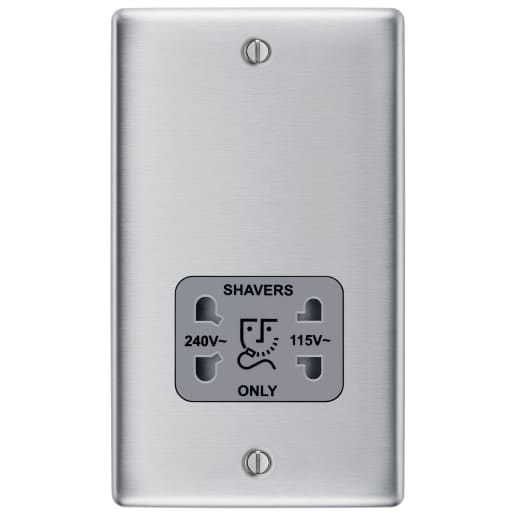 BG Nexus Metal Dual Voltage Shaver Socket 115/240V Brushed Steel/Grey