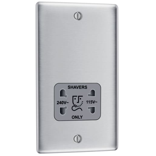BG Nexus Metal Dual Voltage Shaver Socket 115/240V Brushed Steel/Grey