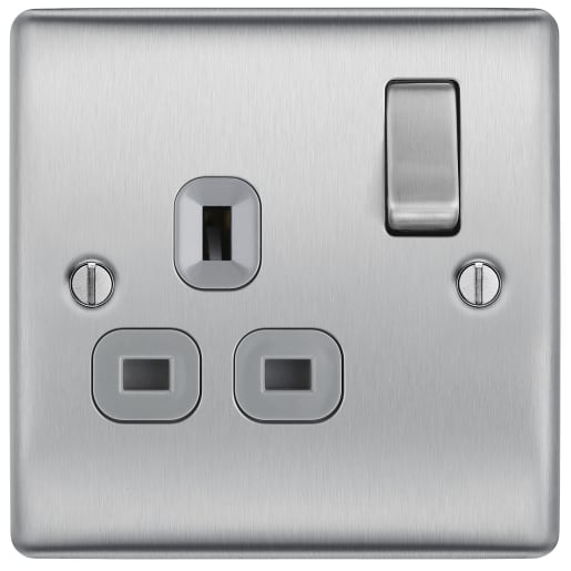 BG Nexus 13A Single Switched Socket Brushed Steel Grey Inserts