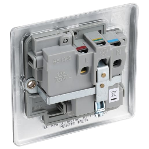 BG Nexus 13A Single Switched Socket Brushed Steel Grey Inserts