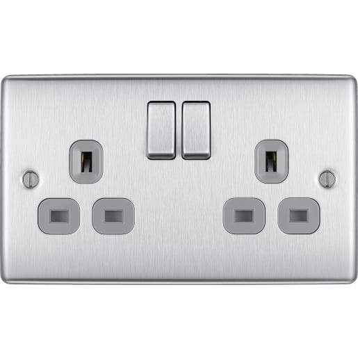 BG Nexus 13A Double Switched Socket Brushed Steel Grey Inserts