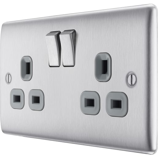 BG Nexus 13A Double Switched Socket Brushed Steel Grey Inserts