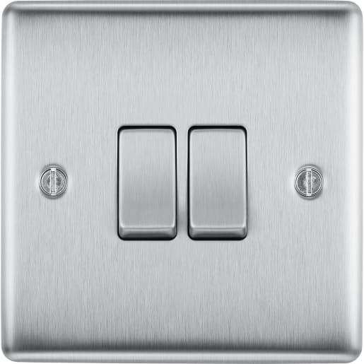 BG Nexus Metal 20A Double Wall Light Switch 2 Way Brushed Steel