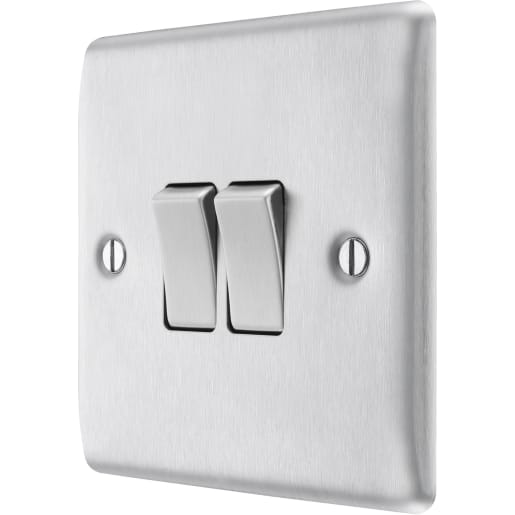 BG Nexus Metal 20A Double Wall Light Switch 2 Way Brushed Steel