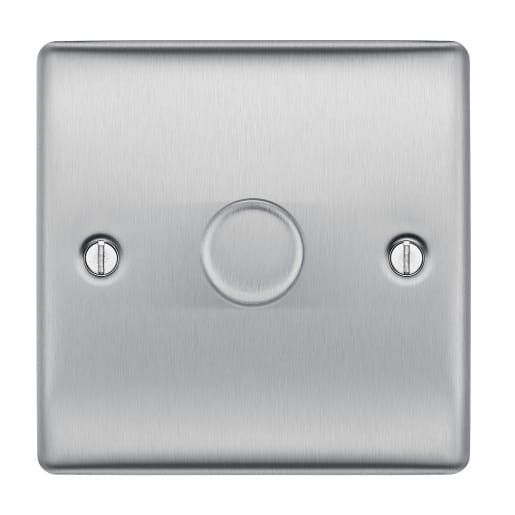 BG Nexus Metal Single Wall Dimmer Switch 2 Way Brushed Steel