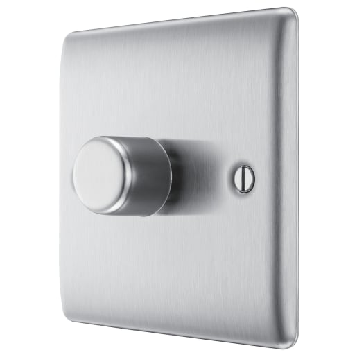 BG Nexus Metal Single Wall Dimmer Switch 2 Way Brushed Steel
