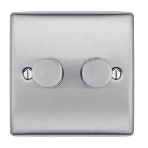 BG Nexus Metal Double Wall Dimmer Switch 2 Way Brushed Steel