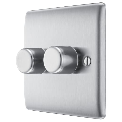 BG Nexus Metal Double Wall Dimmer Switch 2 Way Brushed Steel