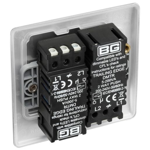 BG Nexus Metal Double Wall Dimmer Switch 2 Way Brushed Steel