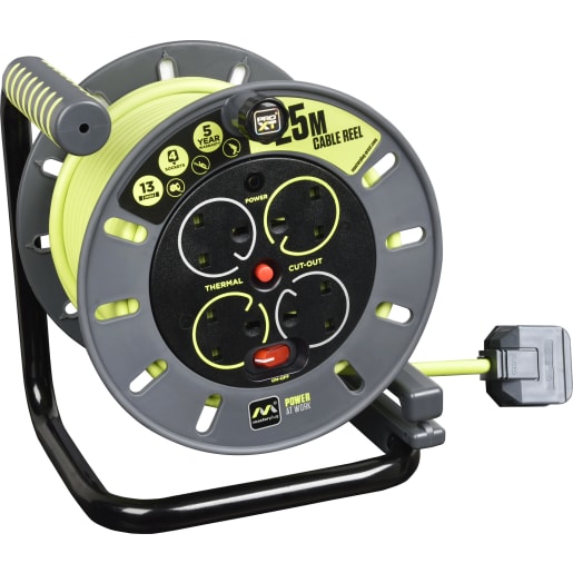 Masterplug Four Socket 13A Medium Open Reel with 25m Cable