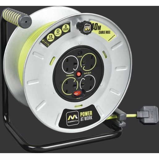 Masterplug Four Socket 13A Large Metal Open Reel with 40m Cable