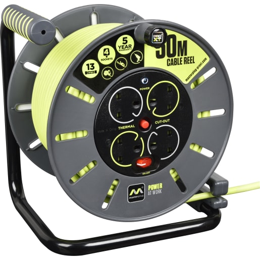 Masterplug Four Socket 13A Large Open Reel with 50m Cable