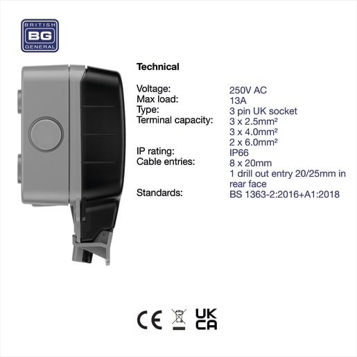 BG Nexus Storm IP66 Weatherproof Double Switched 13A Power Socket