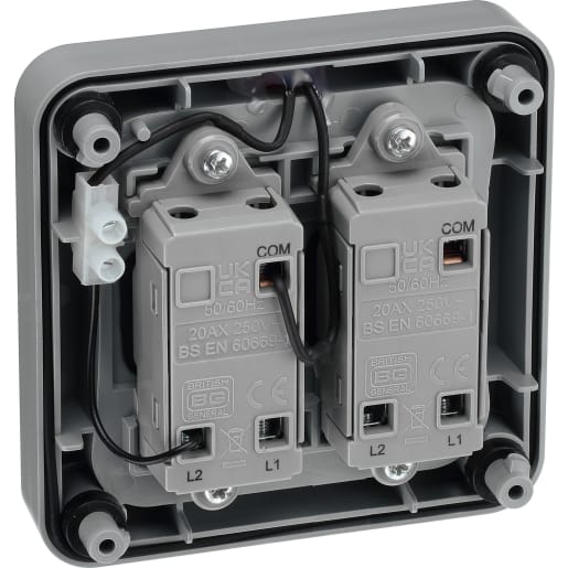 BG Nexus Storm 20A Weatherproof Outdoor Double Switch 2-Way IP66