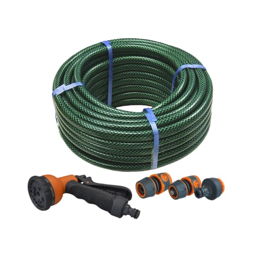 Faithfull Reinforced Hose 30m Four Fittings and Spray Gun