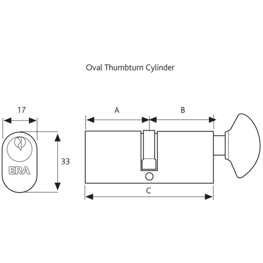 ERA 35/35 6 Pin Oval Profile Thumbturn Door Cylinder 70mm Satin