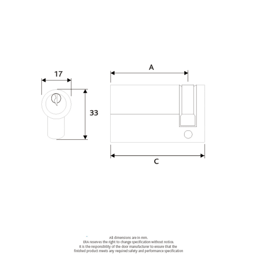 ERA 45/10 6 Pin Euro Profile Single Door Cylinder 55mm Satin