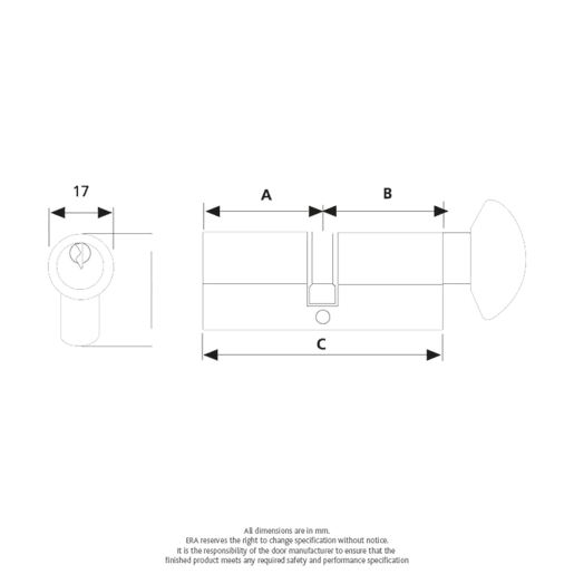 ERA 45/45 6 Pin Euro Profile Thumbturn Door Cylinder Satin