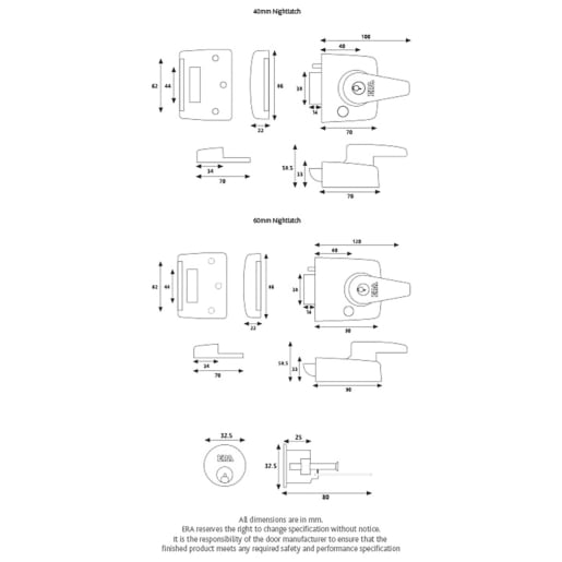 ERA Doublelocking Nightlatch Door Lock 60mm Backset Grey Body with Brass Cylinder