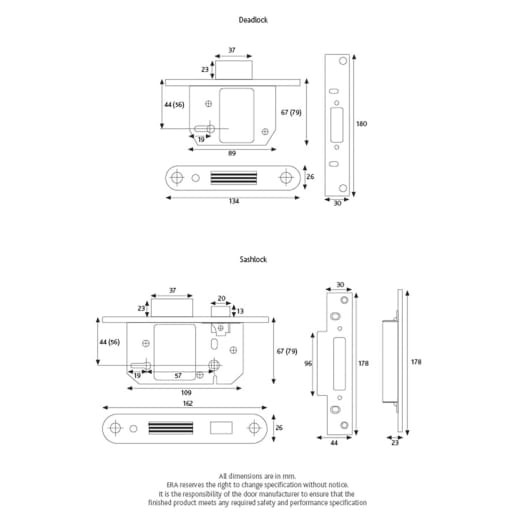 ERA British Standard Fortress 5 Lever Mortice Sashlock 76mm in Satin Finish.