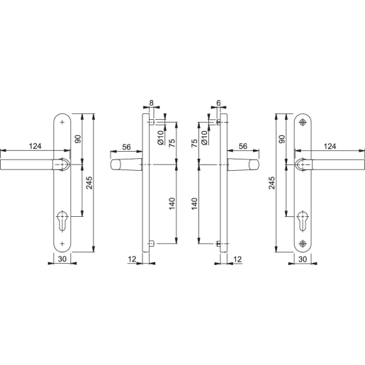 Hoppe Birmingham Door Handle 124 x 30 x 245mm Silver