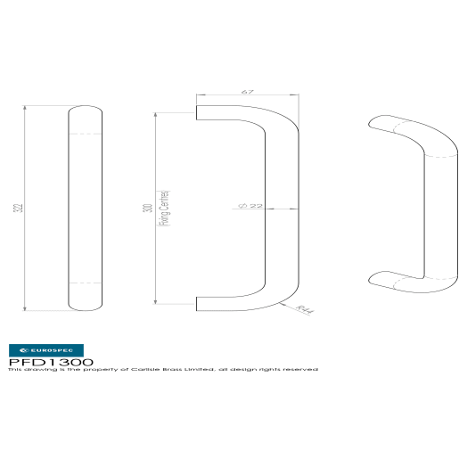 Eurospec 'D' Shaped Pull Handle 22 x 300mm C/C Satin Stainless Steel