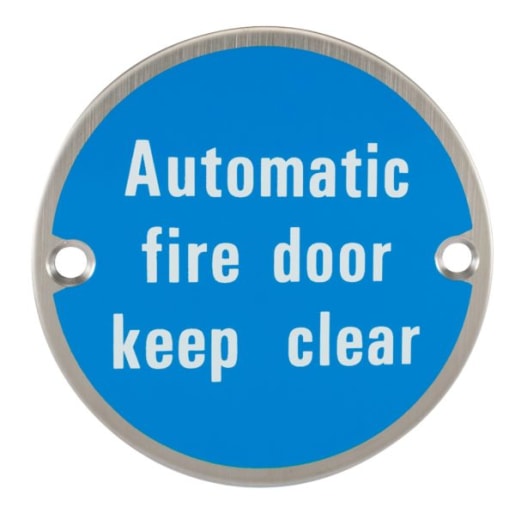 Frisco Automatic Fire Door Keep Clear Symbol 75mm Satin Stainless Steel